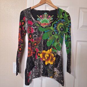 DESIGUAL Y2K Chain Stitch Long Sleeve Snake Print + embroidery size small
